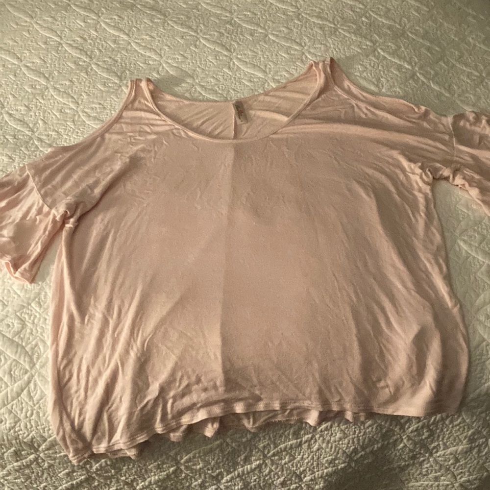 Light pink ruffle cold shoulder sleeve tunic